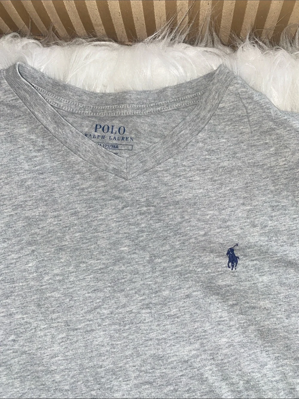 Ralph Lauren Gray V-Neck Tee with Navy Pony